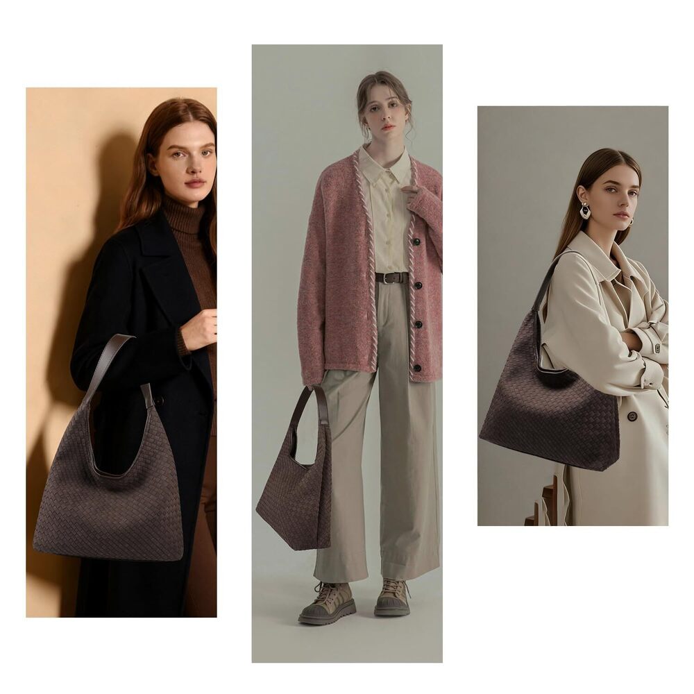 1839 Suede Hobo Bags , Vegan Leather Shoulder Bag Slouchy Top Handle Purses - Picture 2 of 6